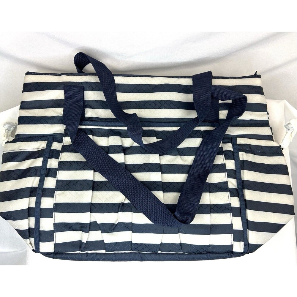 Thirty One New Day Tote Navy Rugby Stripe Diaper Gym Travel Bag NEW - Picture 3 of 4